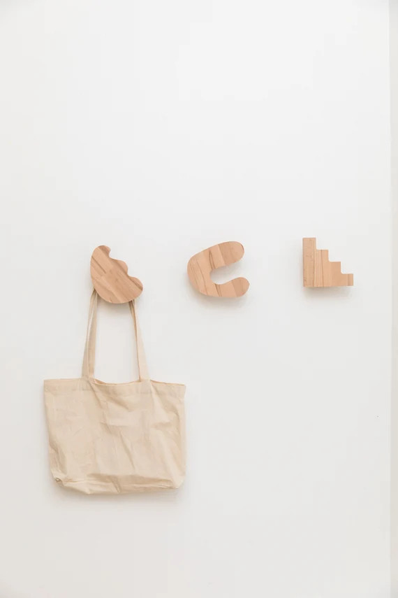 Set of 3 hooks with abstract shapes  beech wood or Black | Etsy | Etsy (US)