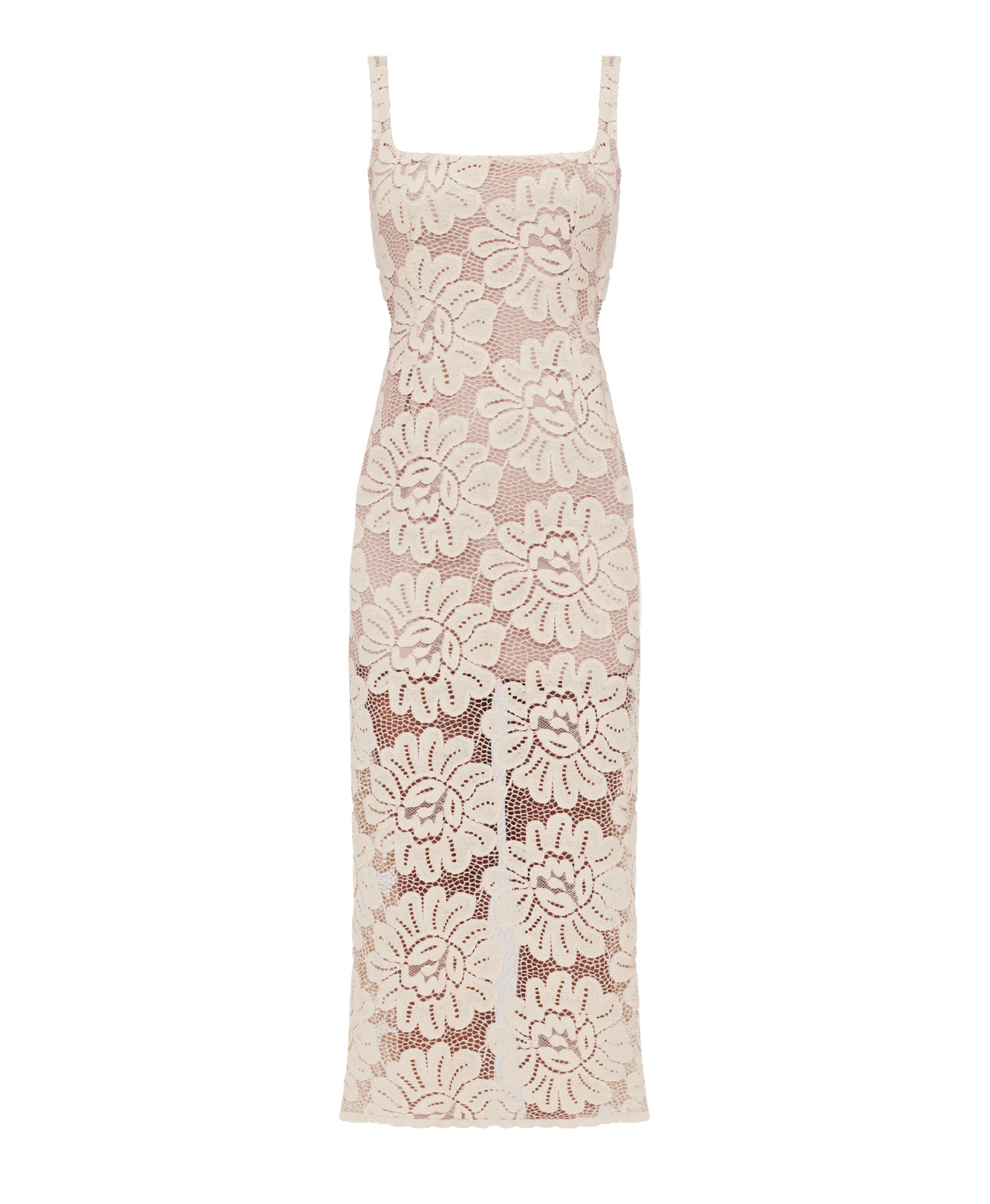 OTILIA Pastel Lace Dress The Square Scoop Neckline Midi Dress | Seezona