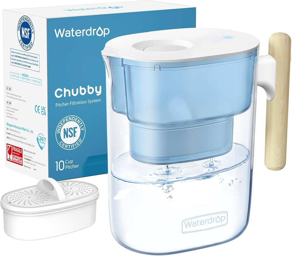 Waterdrop Water Filter Pitcher with 1 Filter, 200-Gallon Long-Life, Chubby 10-Cup Large Water Fil... | Amazon (US)