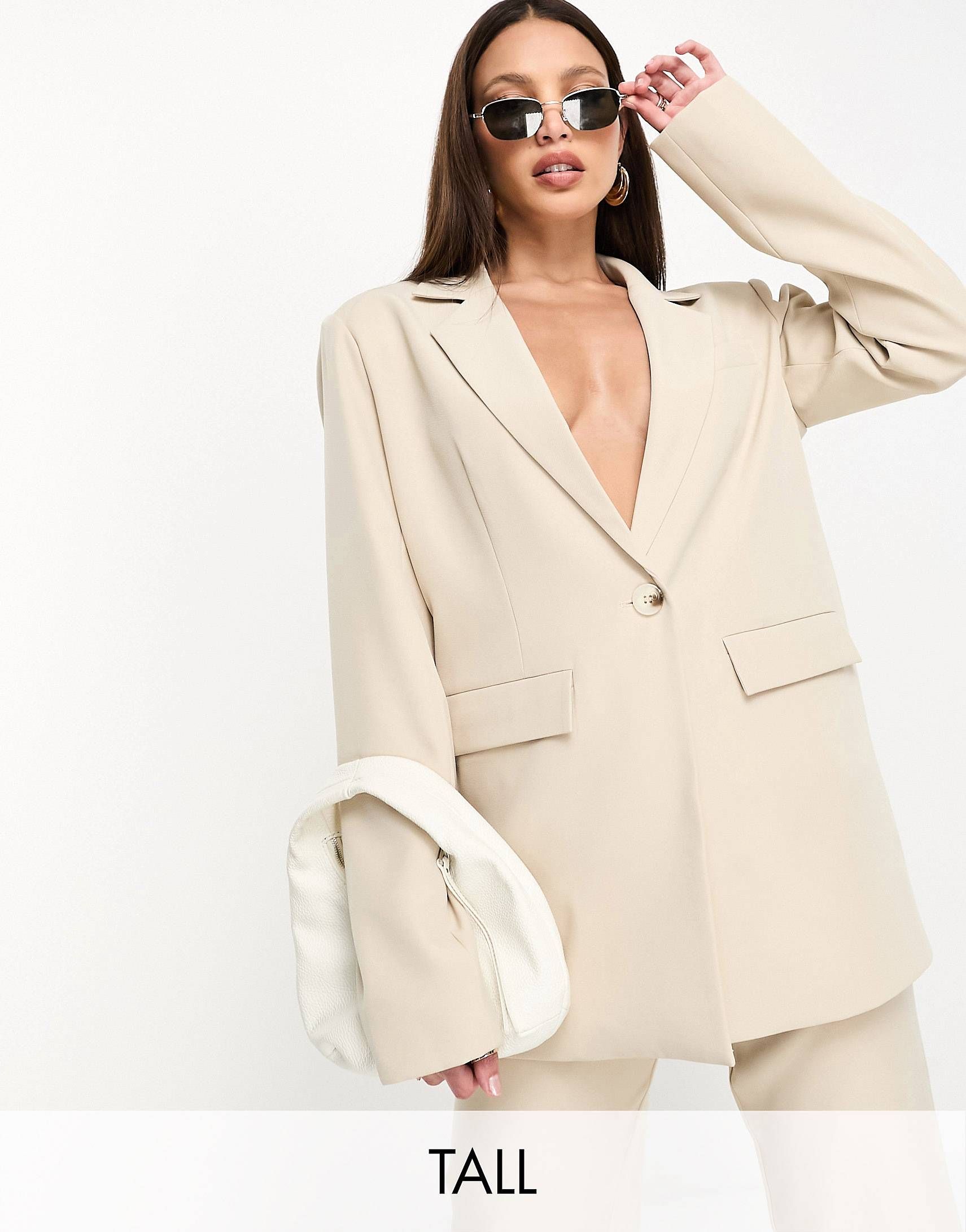 4th & Reckless Tall exclusive blazer with button back detail in cream - part of a set | ASOS (Global)
