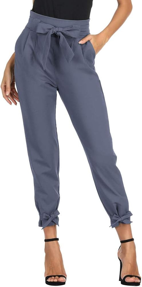 GRACE KARIN Women's Casual Pants Solid High Waist Self Tie Belted Pencil Trouser | Amazon (US)