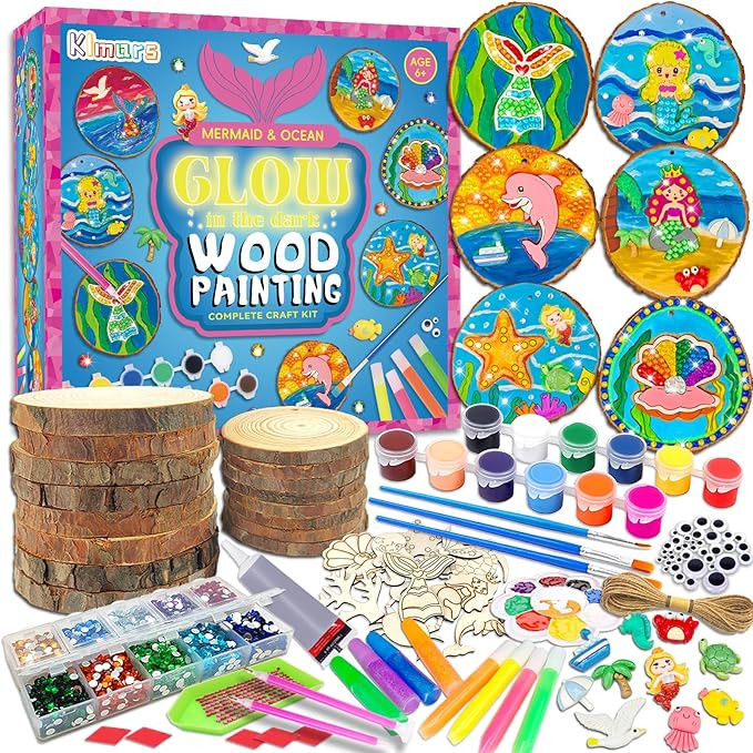 klmars Mermaid Themed Wooden Painting Kit-Glow in The Dark-Arts & Crafts Gifts for Kids Girls Age... | Amazon (US)