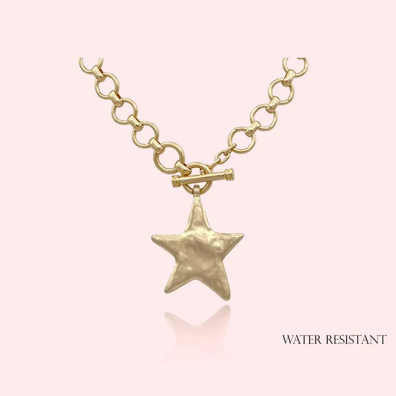 Water Resistant, Hammered Bold Star Toggle Necklace Thick Chain Set, Chunky Star Statement Pendan... | Etsy (Global)