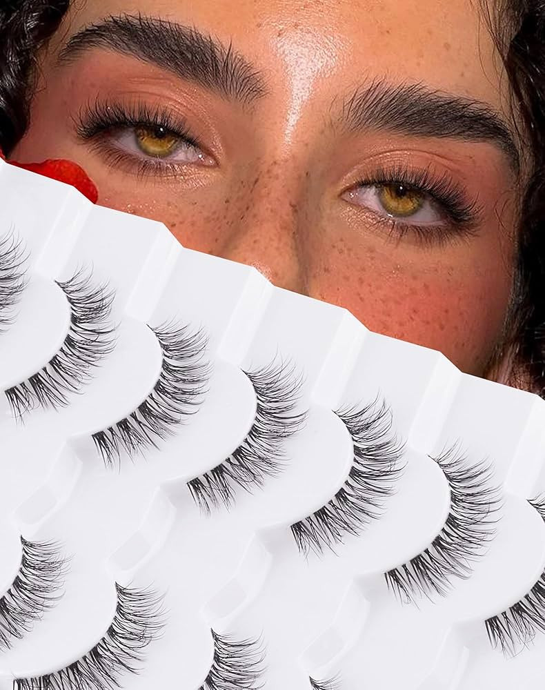 Jiocolor Natural False Eyelashes Wispy Faux Mink Lashes 3D Strip Short Volume Fake Eyelashes 7 Pa... | Amazon (US)