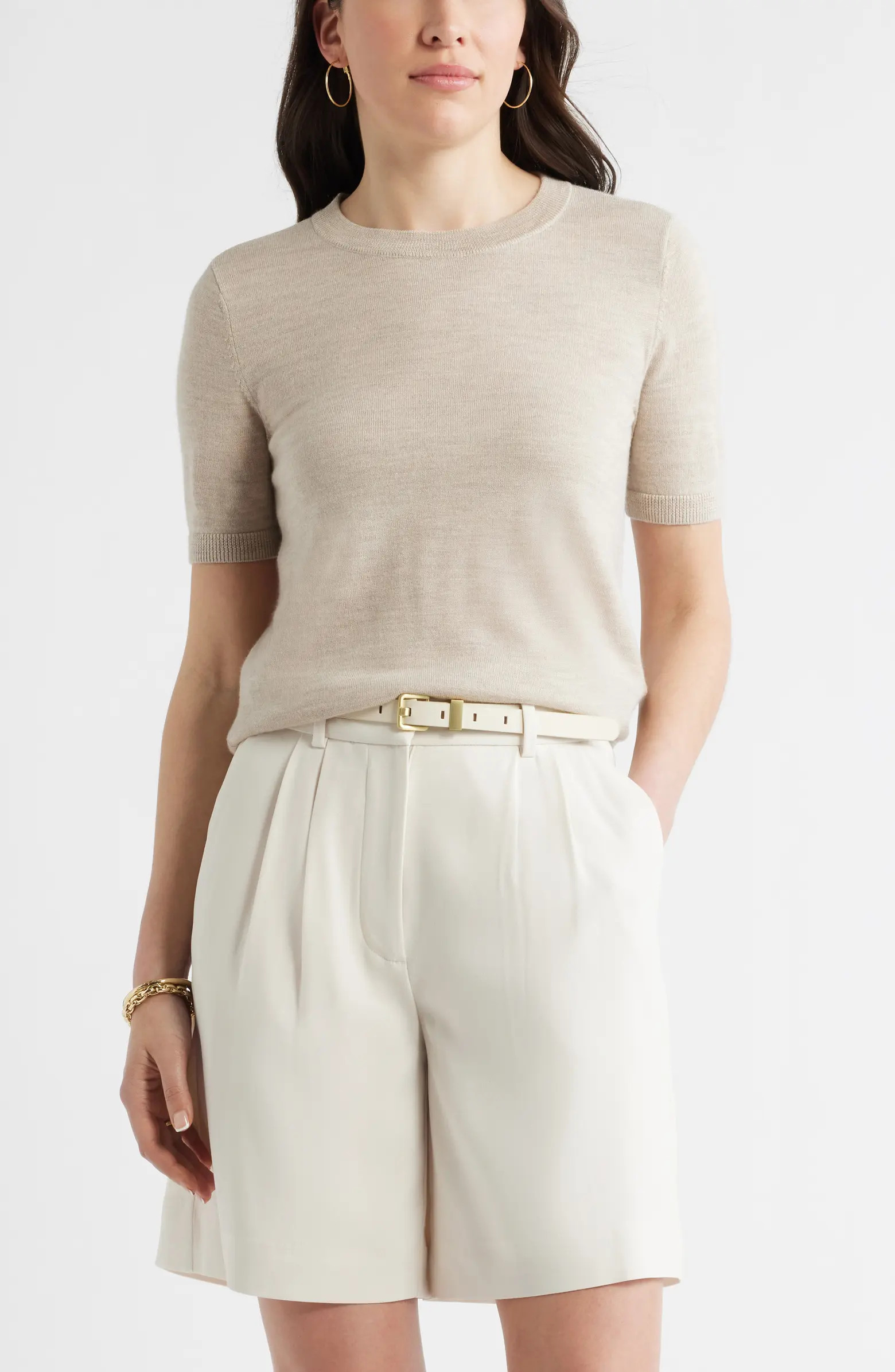 Short Sleeve Merino Wool Blend Sweater Top | Nordstrom