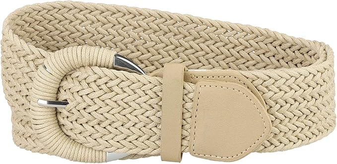 Allegra K Woven Waist Belts Wide Braided Belts for Women Dress Metal Buckle | Amazon (US)