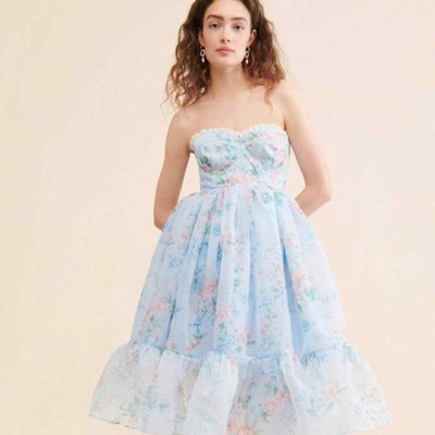 SELKIE x FREE PEOPLE French Corset Puff Dress Blue Floral (size XS, S & M) NWT | eBay US
