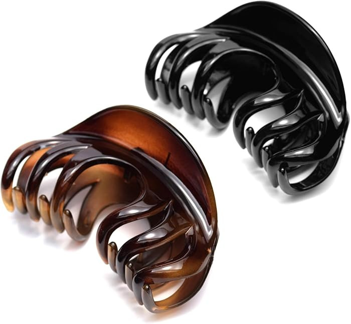 Youxuan Hair Claw for Women, 4 Inch Pretty Hair Clip, Hair Grip for Thick Hair, Black and Coffee | Amazon (US)