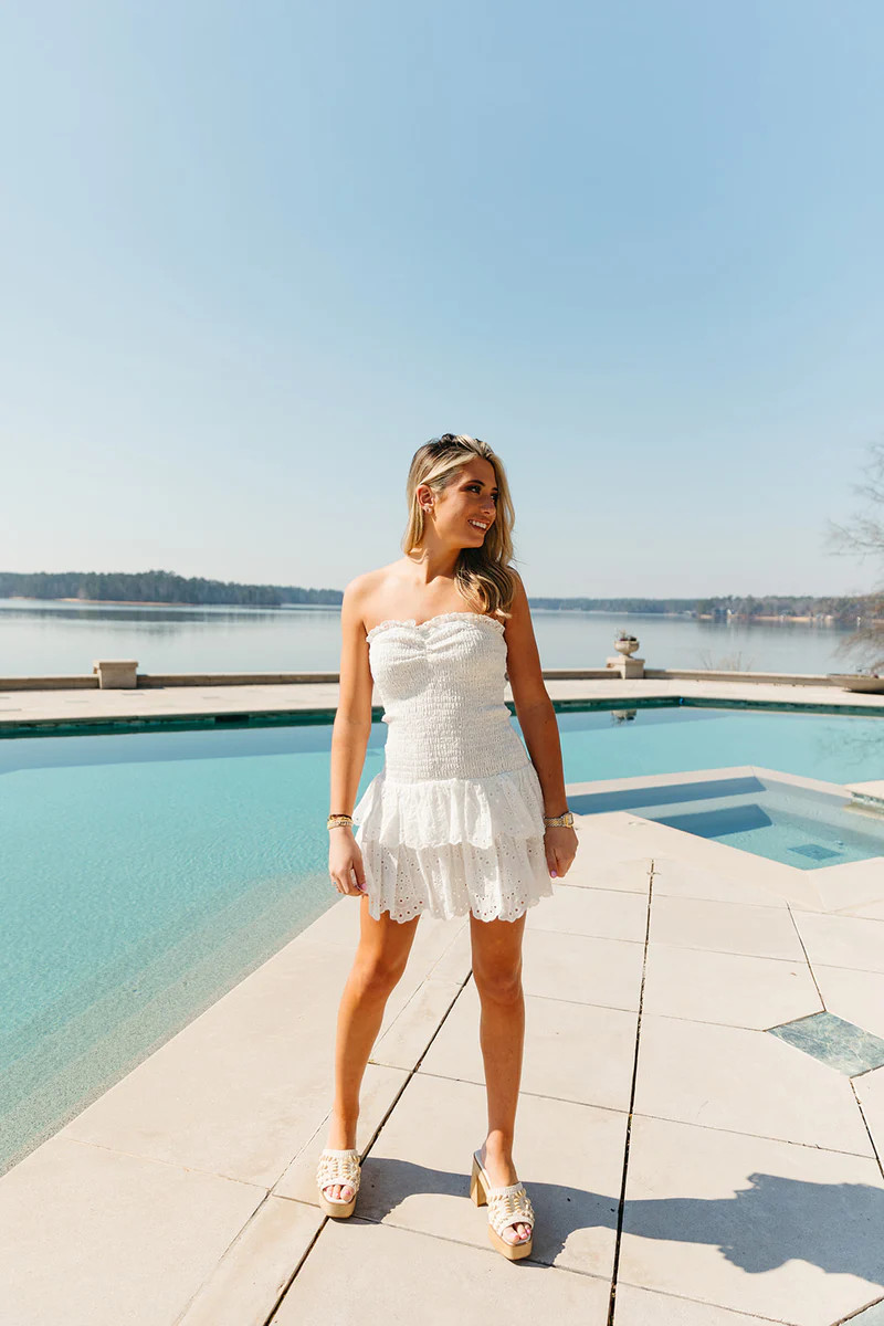 Surely Smocked Dress - White | Triple Threads