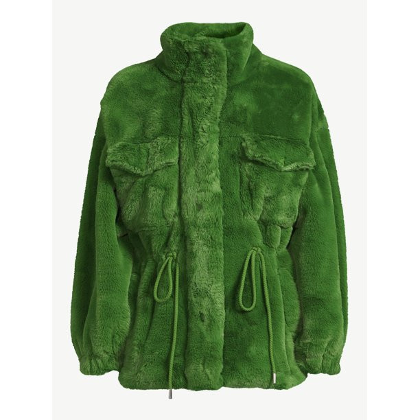 Scoop Women's Faux Fur Oversized Jacket with Cinch Waist - Walmart.com | Walmart (US)