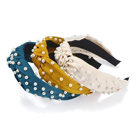Knotted Pearl Headbands for Women - Cute Top Bow Knot Headbands for Women - Beaded Wide Hard Elas... | Amazon (US)