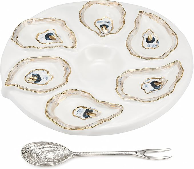 Mud Pie Oyster Server Set; server 10 1/2" dia | spoon 5 1/2" | Amazon (US)