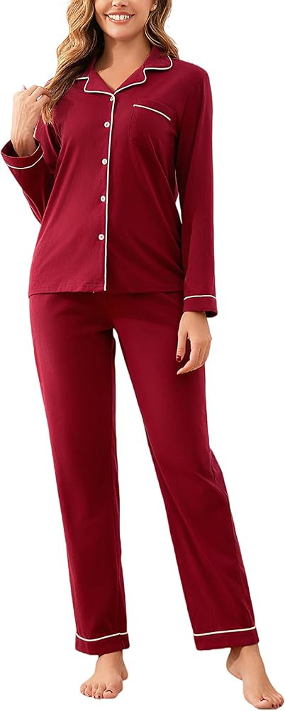 100% Cotton Pajama Sets for Women 2 Piece Long Sleeve Button Down Pjs Soft Comfy Ladies Sleepwear... | Amazon (US)