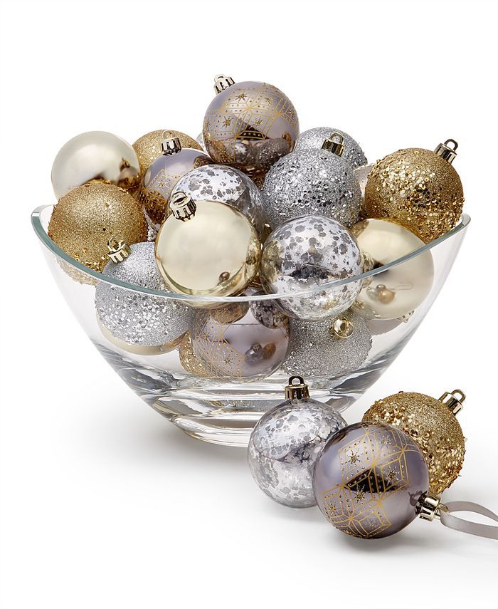 Holiday Lane Shine Bright Set of 30 Gold-Tone, Silver-Tone & Gray Shatterproof Ball Ornaments, Cr... | Macys (US)
