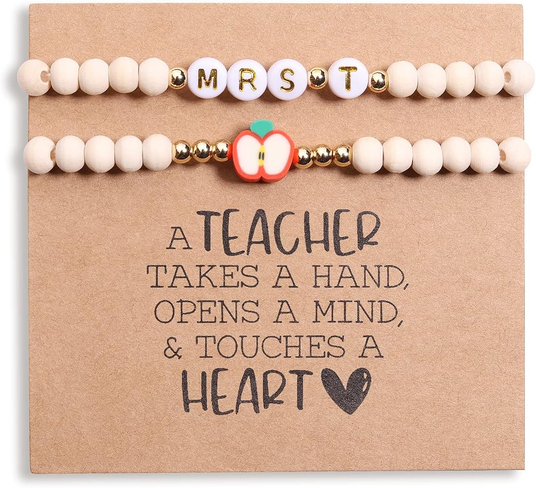 Personalized Teacher Bracelet for Women, 2 Pcs Initial Mrs Miss Ms Teacher Appreciation Gifts Wit... | Amazon (US)