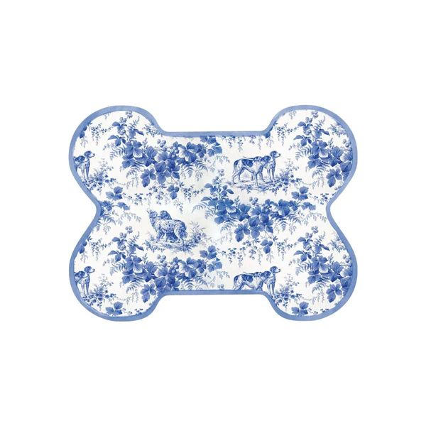 Dog Toile Die-Cut Pet Bowl Mat in Blue | Over The Moon Gift