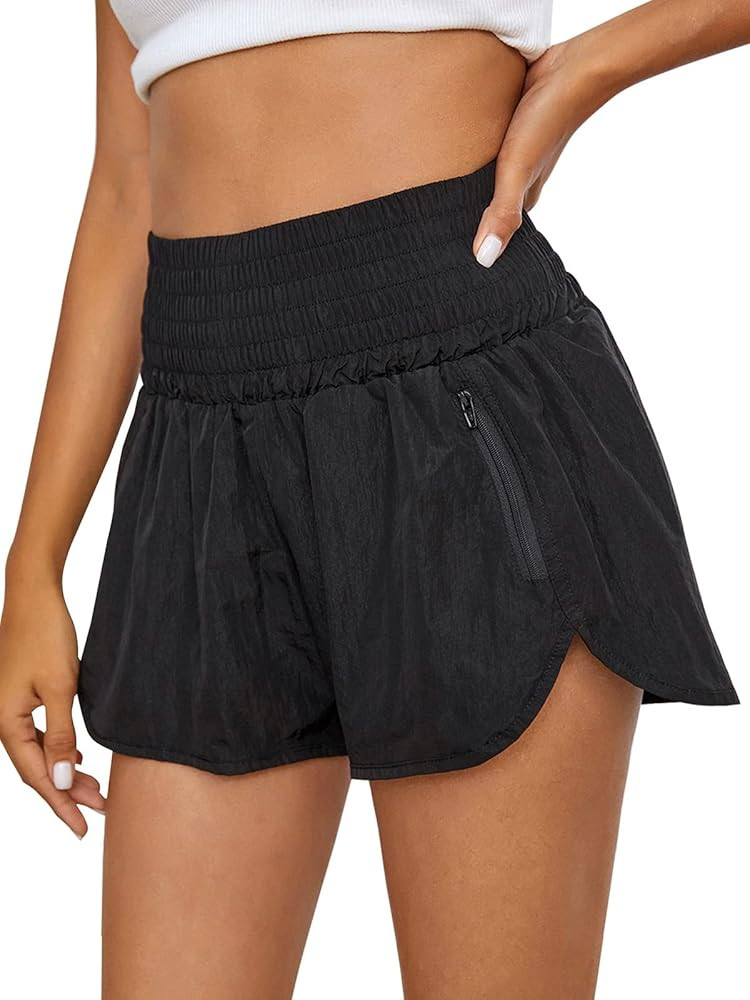 BMJL Womens High Waisted Shorts Athletic Running Shorts Workout Gym Quick Dry Shorts with Zipper ... | Amazon (US)