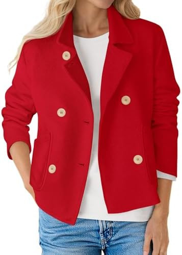 Fisoew Womens Cropped Blazers Business Casual Loose Fit Suits Double Breasted Open Front Cotton B... | Amazon (US)