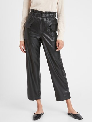 Vegan Leather High-Rise Paperbag-Waist Cargo Pants | Banana Republic Factory