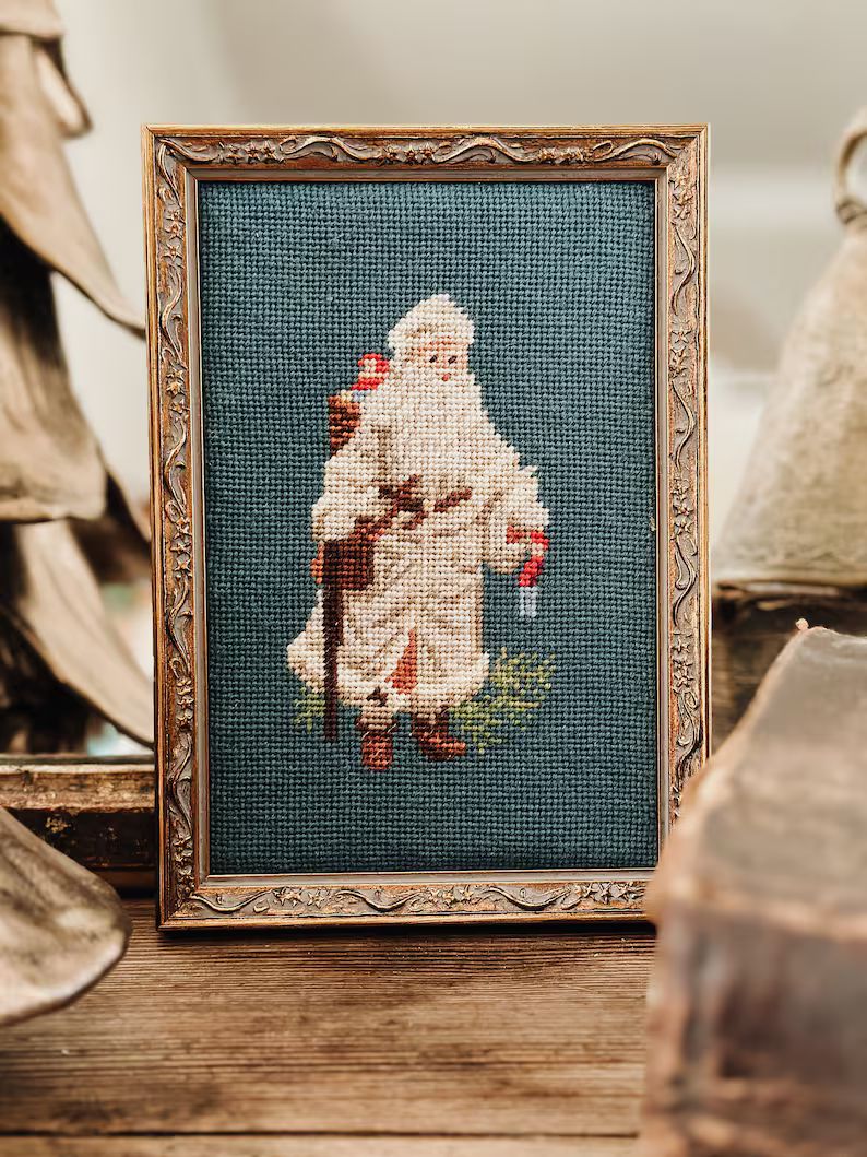 Vintage Christmas Santa Cross Stitch Embroidery - Etsy | Etsy (US)