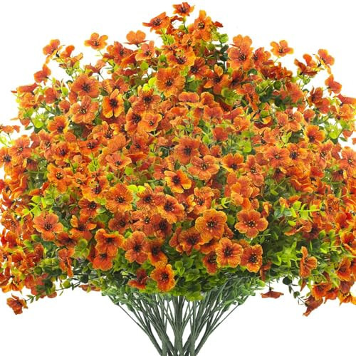 Grunyia Artificial Fake Flowers for Outdoor Spring Decoration, 16 Bundles Faux Silk Colorful Daisy UV Resistant Realistic for Outside Porch Patio Home Yard Garden Planters Pots Window Box (Orange) | Amazon (US)