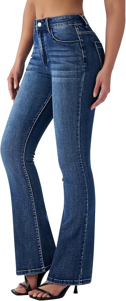 roswear Women's Trendy Stretchy Flare Jeans Mid Rise Bootcut Curvy Denim Pants | Amazon (US)