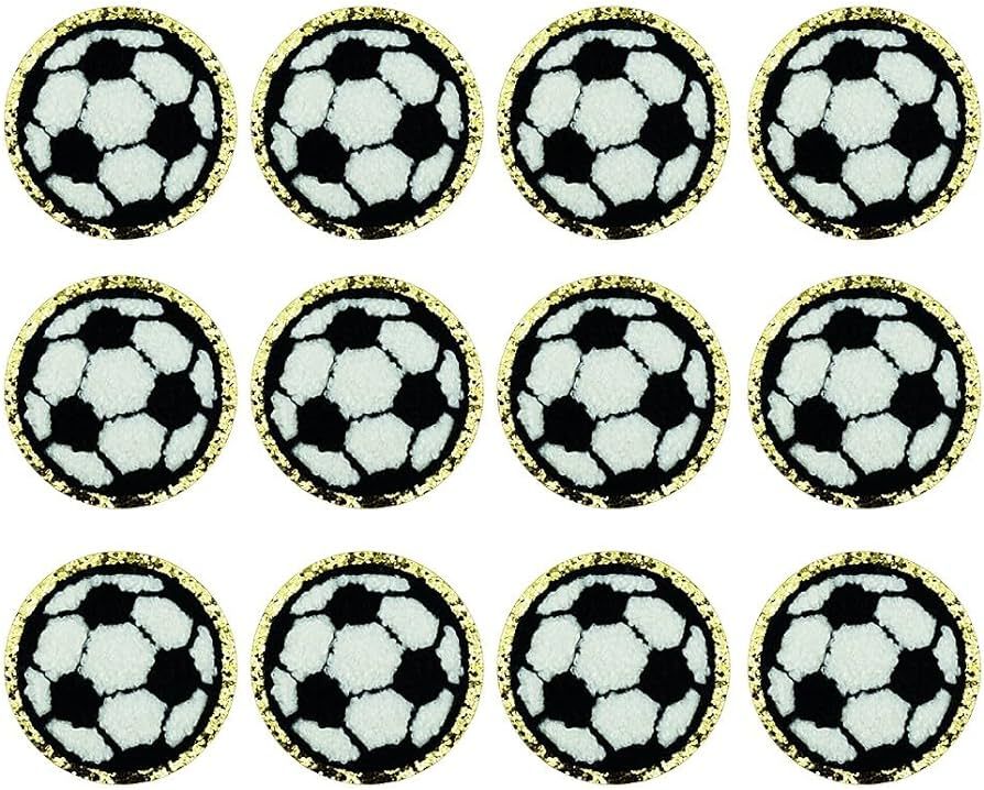12 PCS Soccer Ball Patch Gold Edges Chenille Patches Football Iron On Patch Sports Patches for Ha... | Amazon (US)