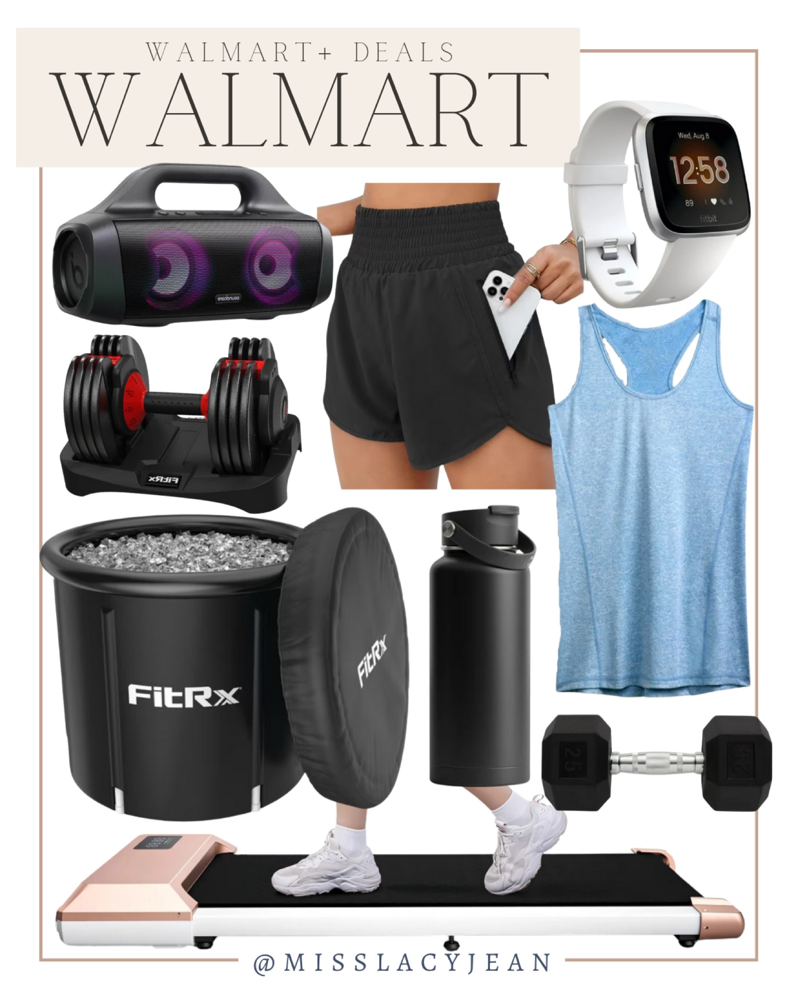 Walmart plus deals for fitness include dumbbells, ice bath, walking pad, water bottle, shorts, tank, Fitbit, and speaker.

Walmart plus deals, sale alert, deal alert, Walmart sales, fitness

#LTKSaleAlert #LTKFindsUnder100 #LTKFitness