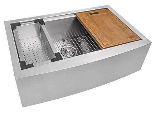 Ruvati 33-inch Apron-front Workstation Farmhouse Kitchen Sink - 16 Gauge Stainless Steel Kitchen Sink Single Bowl with Brushed Finish hides scratches - Farmhouse Workstation Sinks - RVH9200 | Amazon (US)