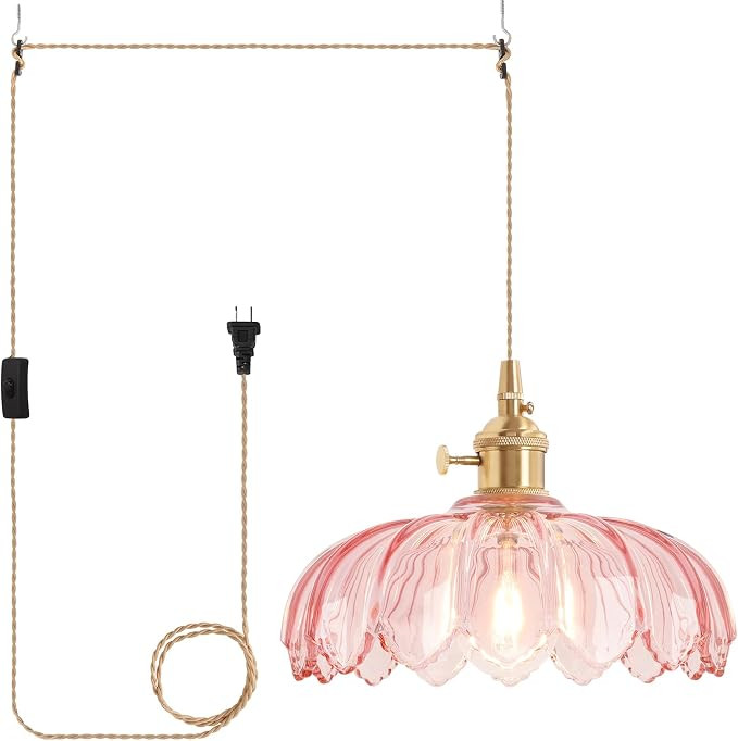 Shenmoyl Plug in Pendant Light Hanging Light Fixtures with Plugin Cord On/Off Switch,Pink Scindap... | Amazon (US)