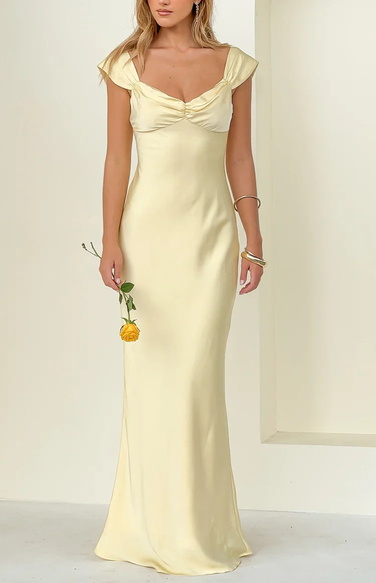 Jacky Yellow Satin Maxi Dress | Beginning Boutique | Beginning Boutique (US)