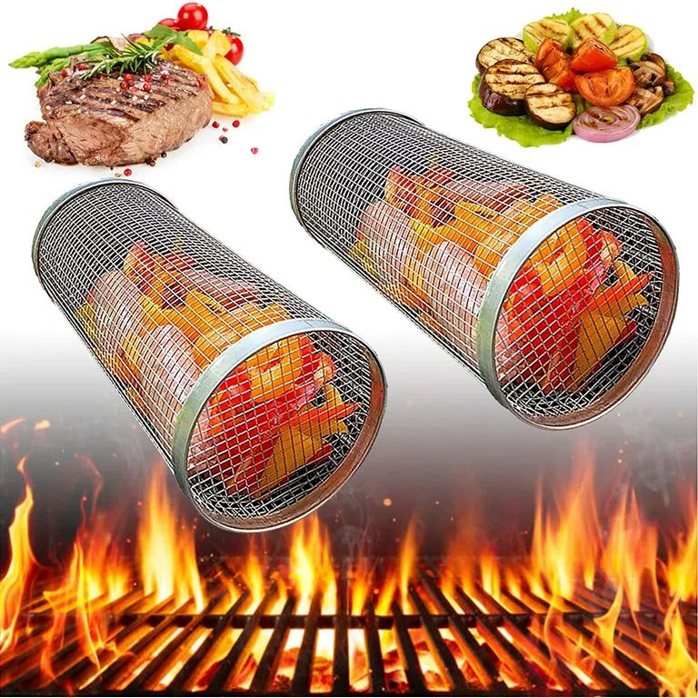 COCOBELA 2PCS Rolling Grilling Basket - Portable Grill Baskets for Outdoor Grill , Round Stainles... | Walmart (US)