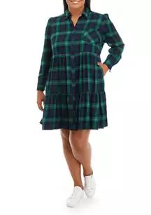 Crown & Ivy™ Plus Size Long Sleeve Printed Shirt Dress | Belk