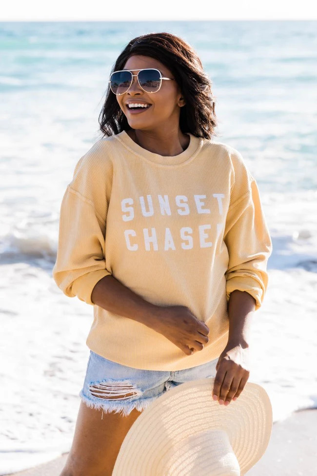 Sunset Chaser Gold Corded Graphic Sweatshirt | Pink Lily