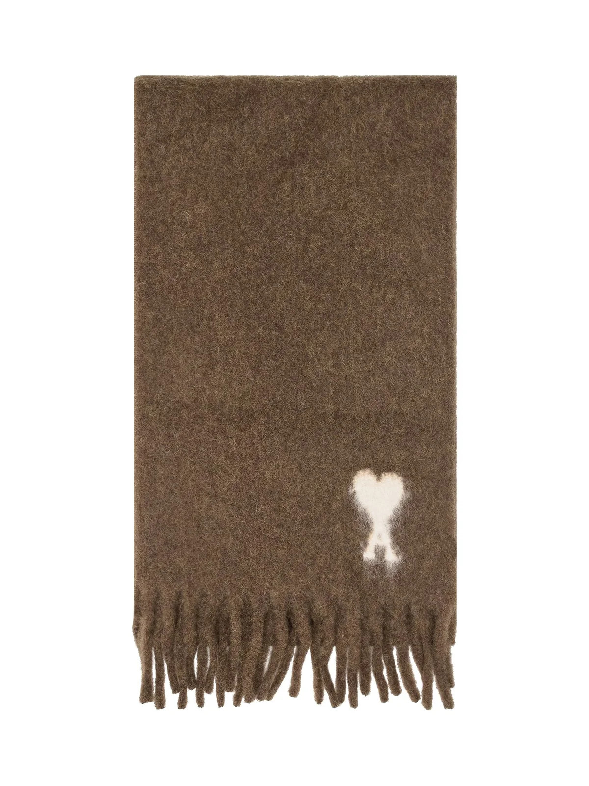 AMI Paris Ami De Coeur Jacquard Fringed Scarf | Cettire Global