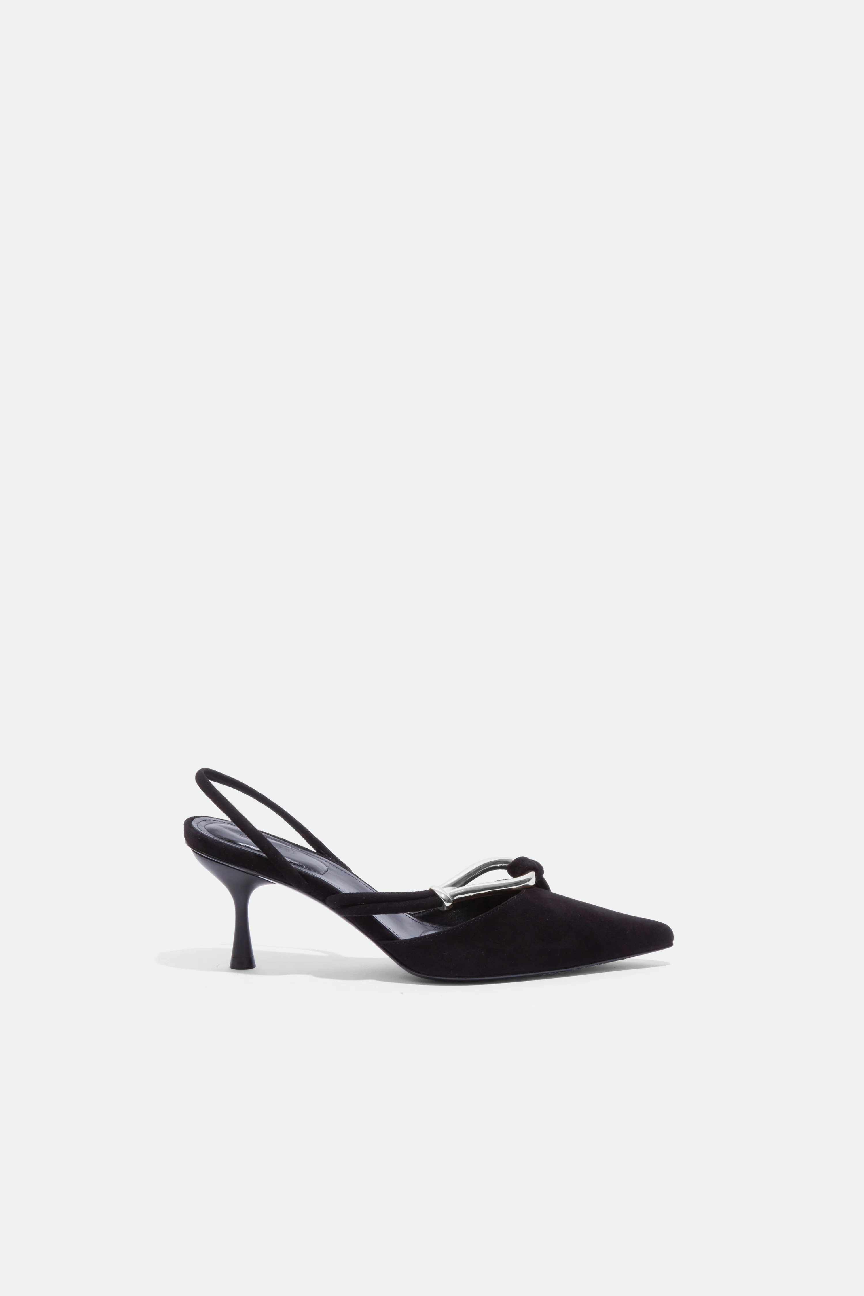 SIMKHAI Women's Love Knot Suede Slingback in Black Silver, Size 39 | Simkhai