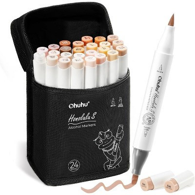 Ohuhu Alcohol Markers Brush Tip: Brush & Soft Chisel 24 Skin Color Double Tipped Alcohol-based Art Marker Set - Honolulu S-Refillable | Target