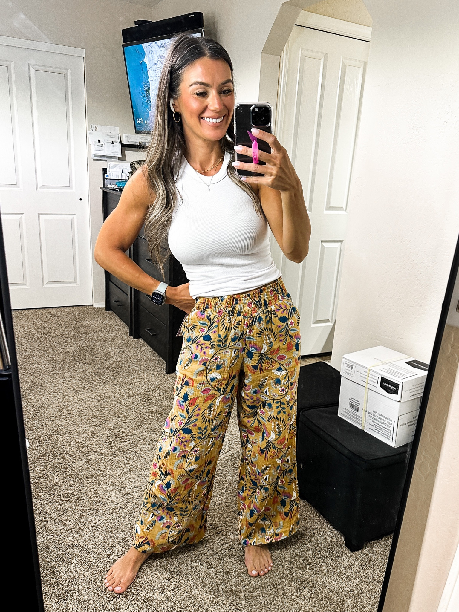 The CUTEST gauze pants from Walmart
I’m in small. I wish they had Xs. True to size or size down. 

Amazon tank Xs 

#LTKunder50 #LTKFind #LTKSeasonal