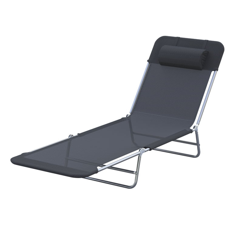 Outsunny Mesh Outdoor Reclining Lounge Chair Lightweight & Portable, Black | Walmart (US)