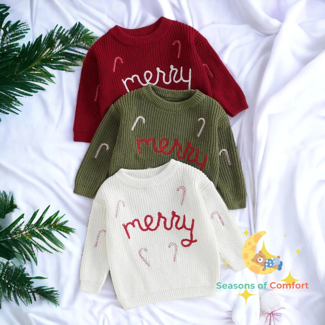 Embroidered Candy Cane Baby Christmas Sweater Soft Cotton - Etsy | Etsy (US)