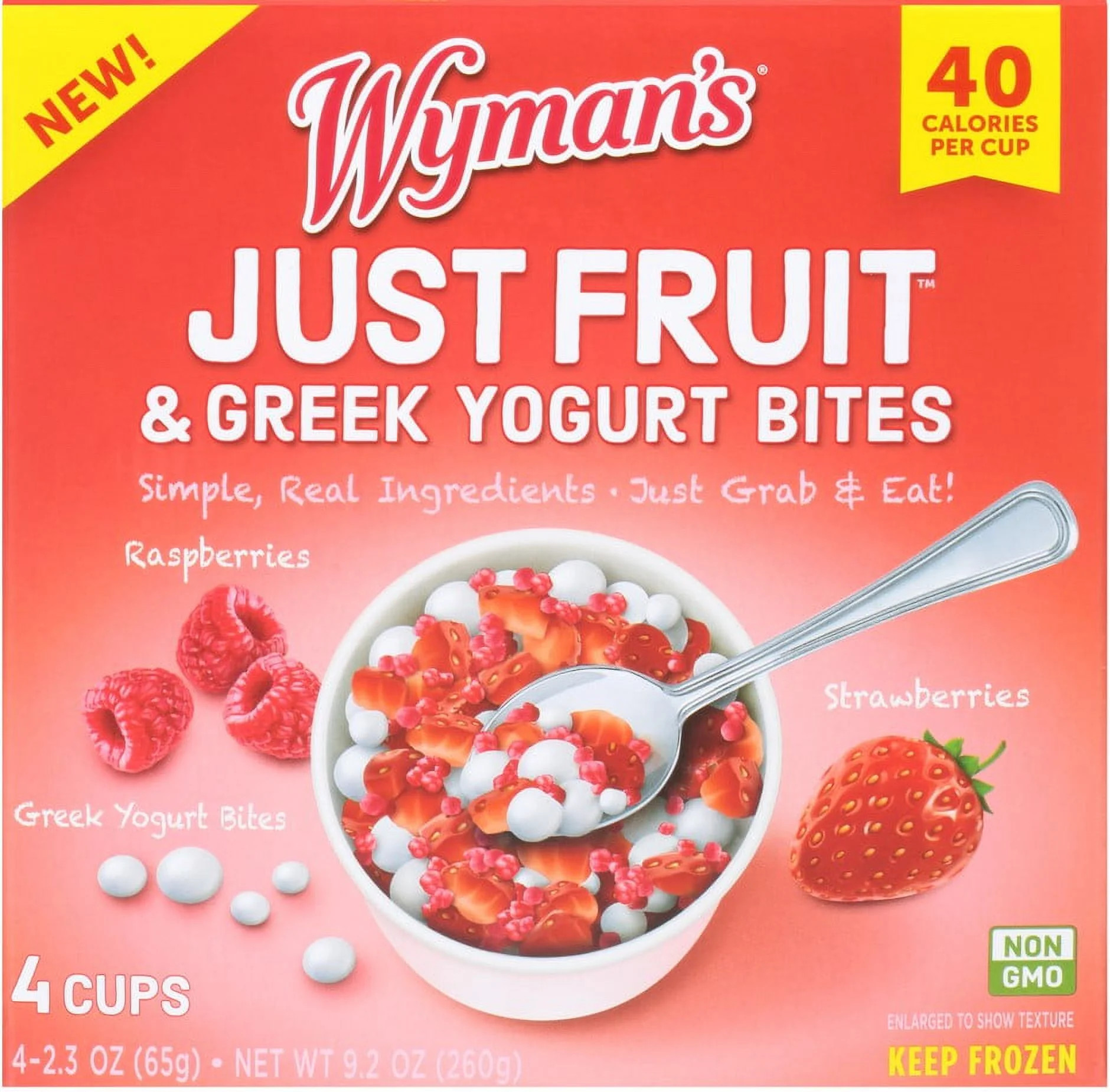 Wyman's Just Fruit & Greek Yogurt Bites, Raspberry & Strawberry, 4 Pack of 2.3 oz Cups (Frozen) -... | Walmart (US)