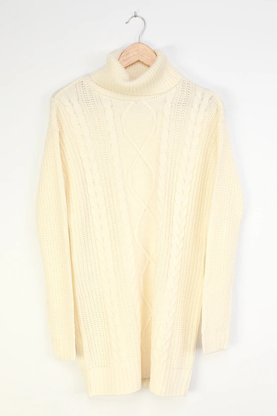 Crisp Mornings Off White Cable Knit Turtleneck Sweater Dress | Lulus (US)