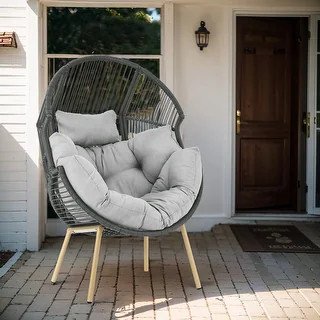 Outdoor Wicker Egg Chair with Light Grey Cushion - Dark Grey - Bed Bath & Beyond - 42573064 | Bed Bath & Beyond