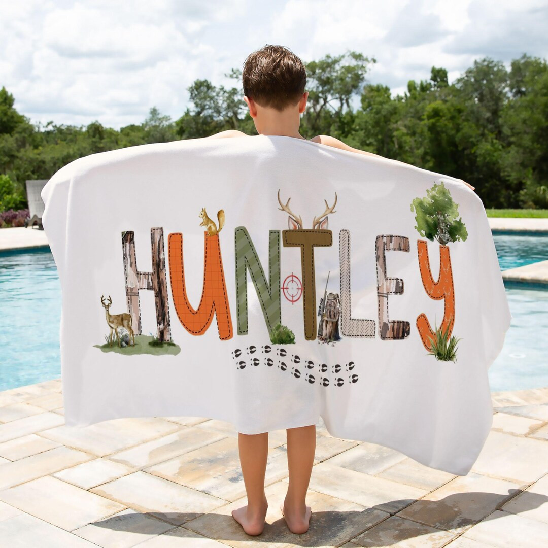 Hunting Beach Towel for Boys Personalized Name Towel Custom Hunting Theme Towel Deer Birthday Gif... | Etsy (US)