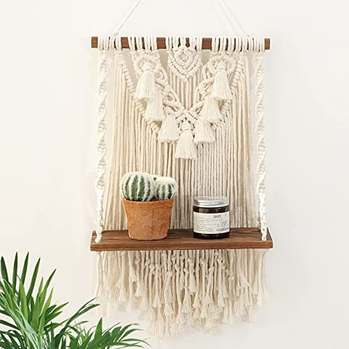 ANROYE Single Tier Macrame Boho Wall Hanging Shelf, Handmade Bohemian Wooden Woven Plants Floating Shelves Decor, Mini Chic Organizer for Bathroom Bedroom Western Home Nursery Storage Gift | Amazon (US)