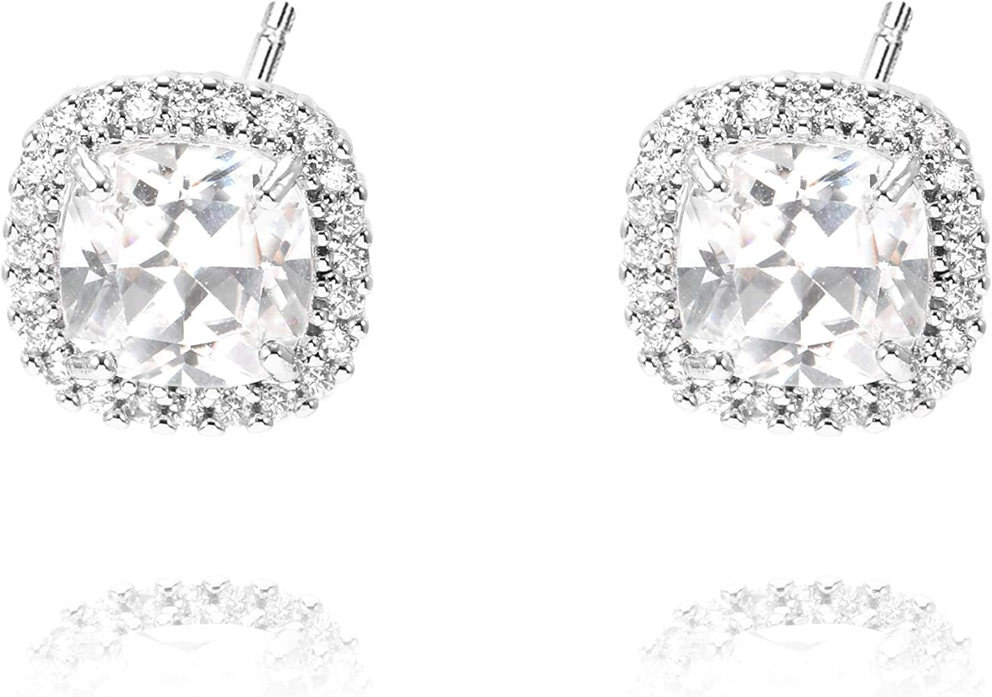 Hypoallergenic Diamond Zircon Square Earrings for Women Real 18k Gold Plating | Amazon (US)