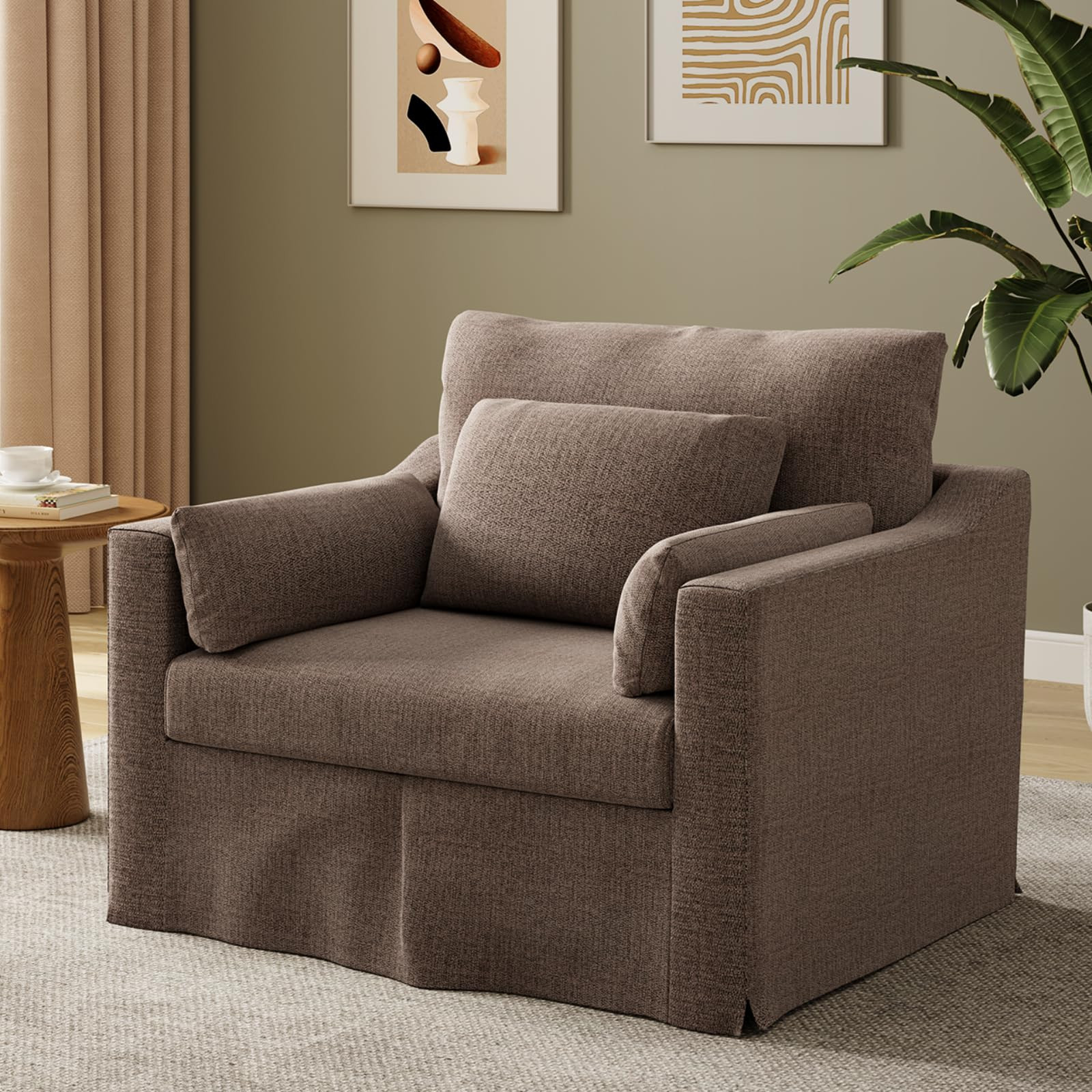 Oversized Accent Chair, 42 Inch Wide Slipcovered Sofa Chair with 3 Throw Pillows, Deep Seat Armch... | Amazon (US)