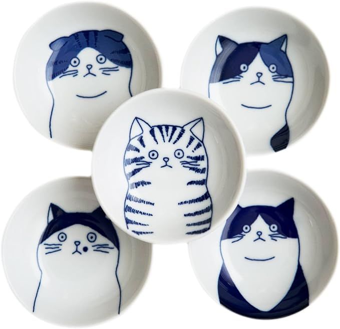 LOVE LOVE JAPAN Japanese Cat Ceramic Small Plates - Set of 5 - Great Gift for Cat Lovers, 5 Cats ... | Amazon (US)