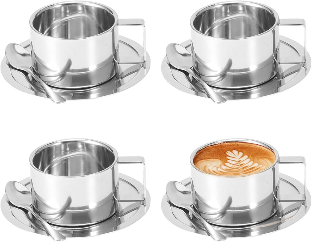 Hapivida Stainless Steel Coffee Cup Set, 4Pcs 200ml/7oz Insulated Espresso Cup Double Walled Mugs... | Amazon (US)