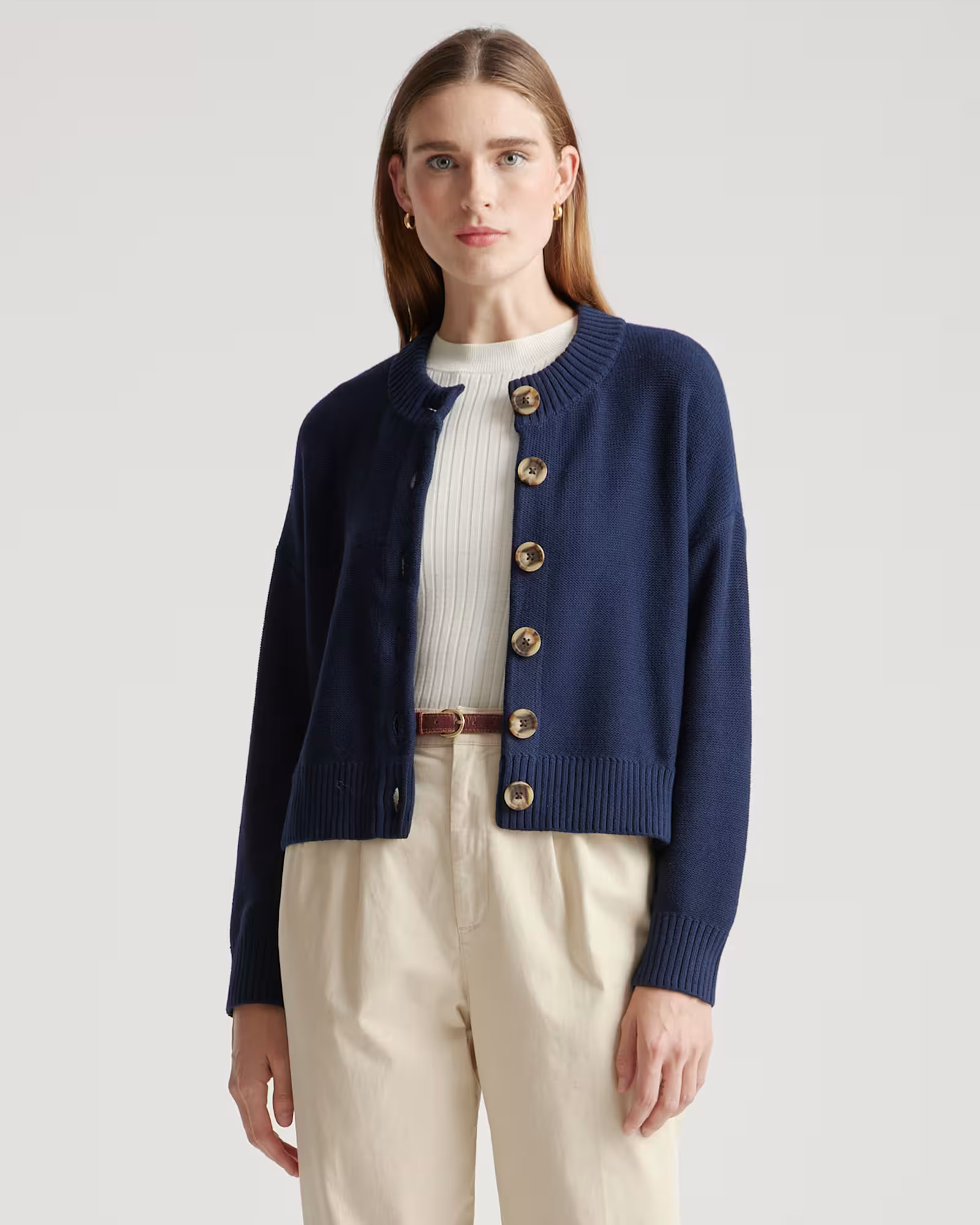 100% Organic Cotton Cropped Cardigan in Navy | Quince